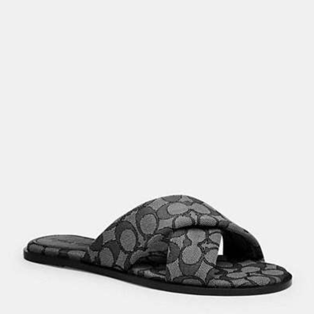 New Coach 🩶Link Criss Cross Slide In Signature Jacquard Black/Charcoal